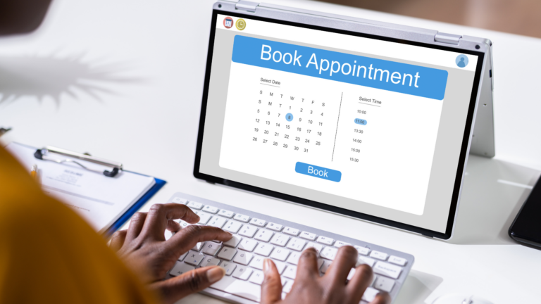 Online appointment booking on a desktop screen